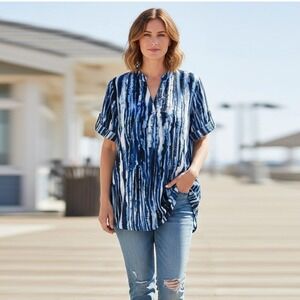 Sami & Jo Blouse Womens Size PL Short Sleeve Geometric Top Dopamine Dressing Y2K